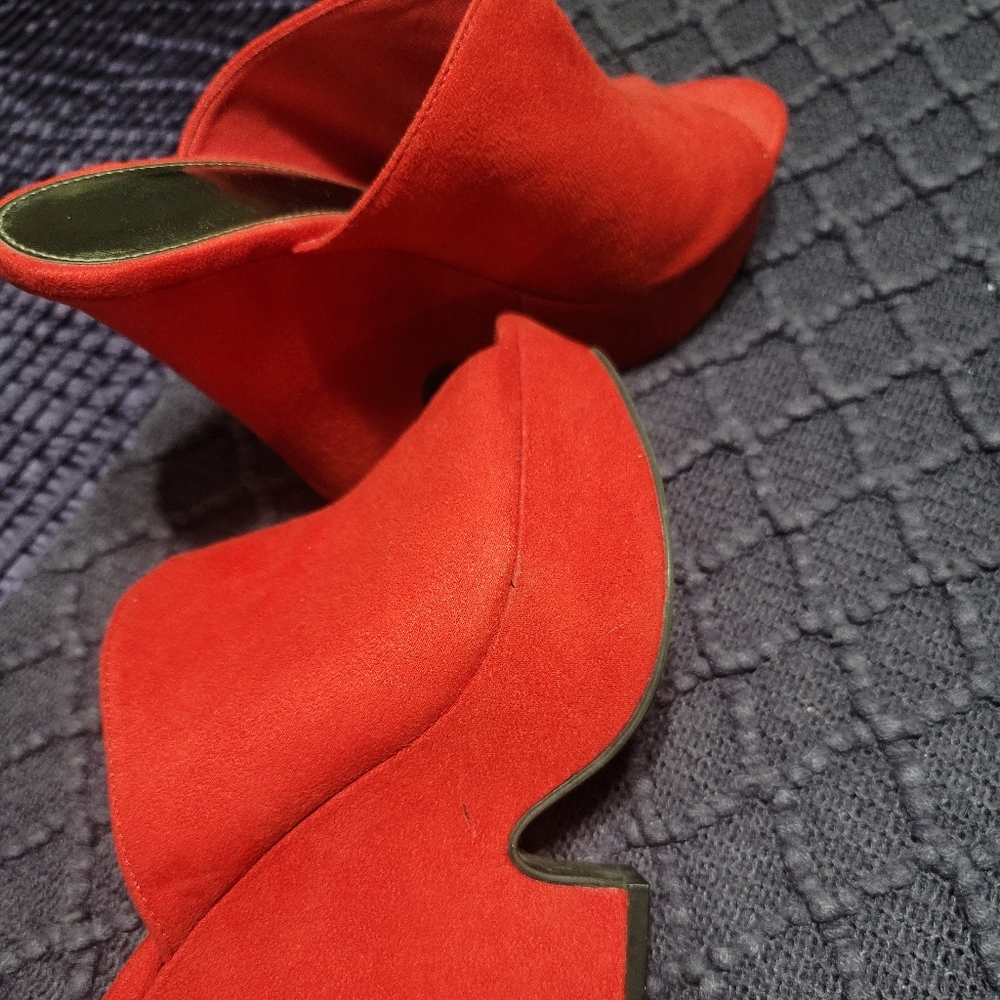 Red suede platform wedge